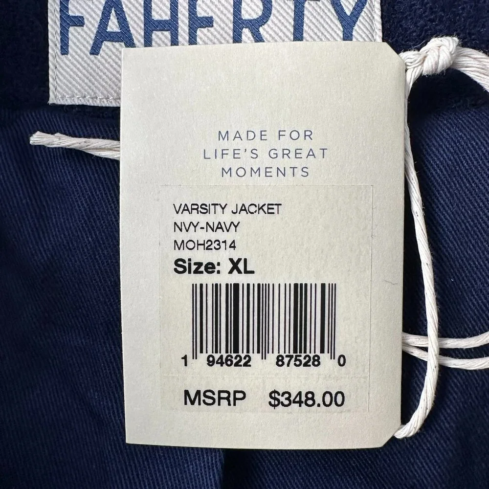 Faherty‎ Men's Wool-Blend Embroidered Throwback Varsity Jacket, Size XL, Navy